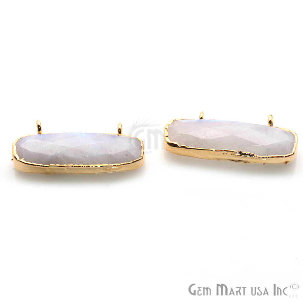 Rainbow Moonstone Bar 28x13mm Gold Edged Gemstone Connector - GemMartUSA
