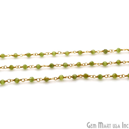 Peridot Monalisa 3-3.5mm Gold Wire Wrapped Rosary Chain - GemMartUSA