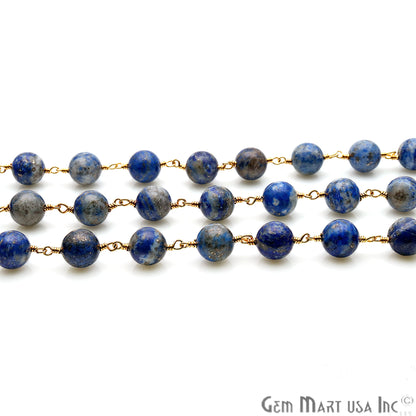 Lapis Smooth Beads 8mm Gold Plated Wire Wrapped Gemstone Rosary Chain - GemMartUSA