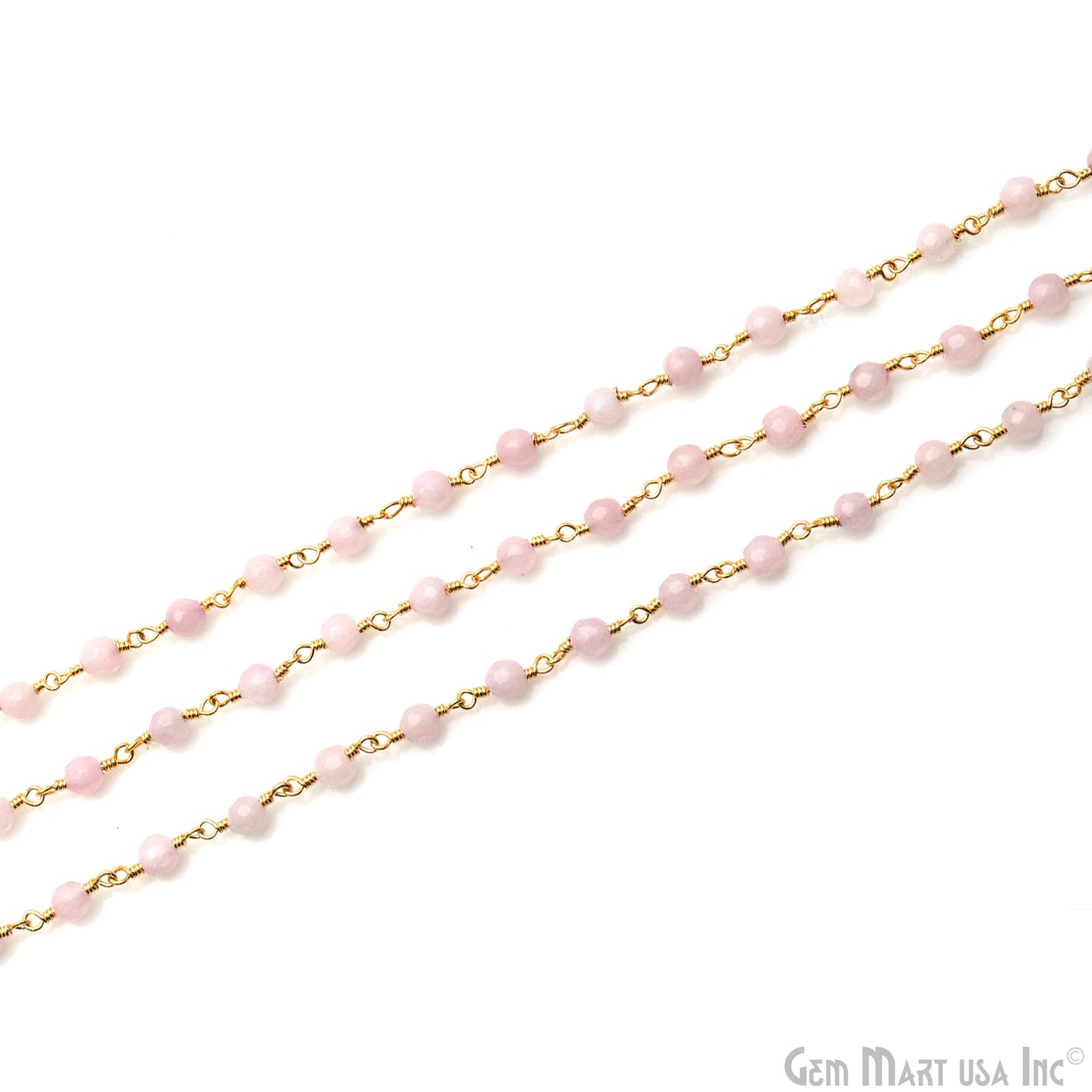 Light Pink Jade Faceted Beads 4mm Gold Plated Wire Wrapped Rosary Chain