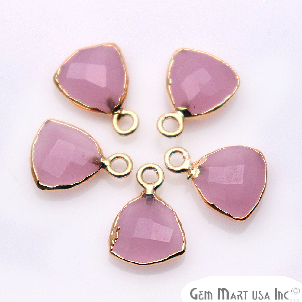 Rose Chalcedony 10mm Trillion Gold Electroplated Single Bail Gemstone Connector - GemMartUSA