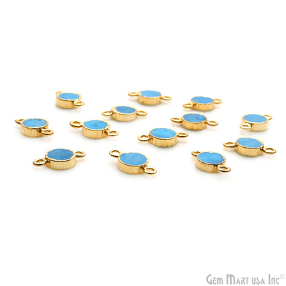Turquoise Round 8mm Gold Electroplated Double Bail Gemstone Connector
