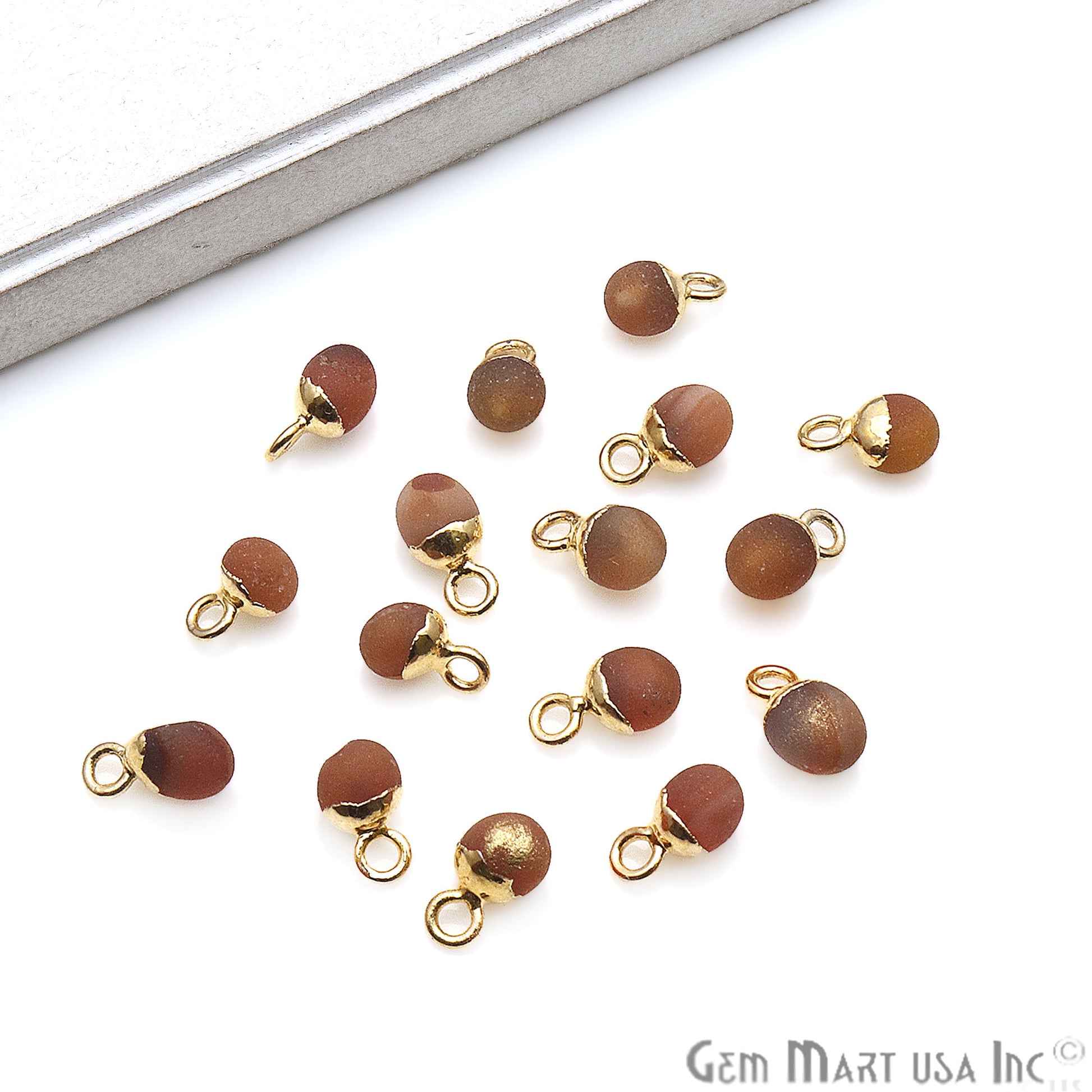 Rough Carnelian Matte Beads Organic 11x5mm Gold Electroplated Pendant Connector - GemMartUSA