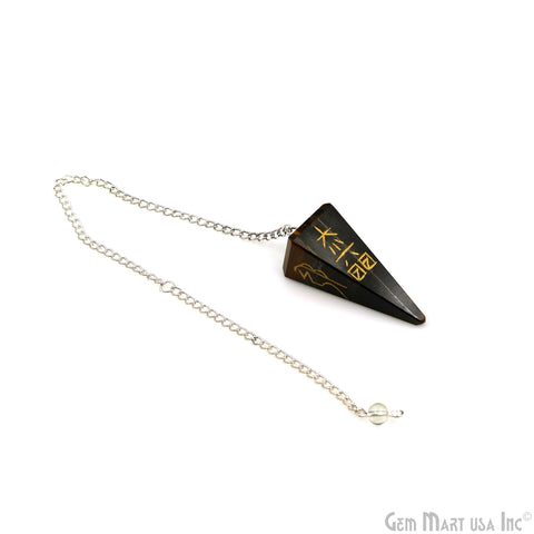 Gemstone Healing Pendulum Pendant, 44x17mm Healing Gemstone With Chinese Symbols, Reiki Symbols Pendulum