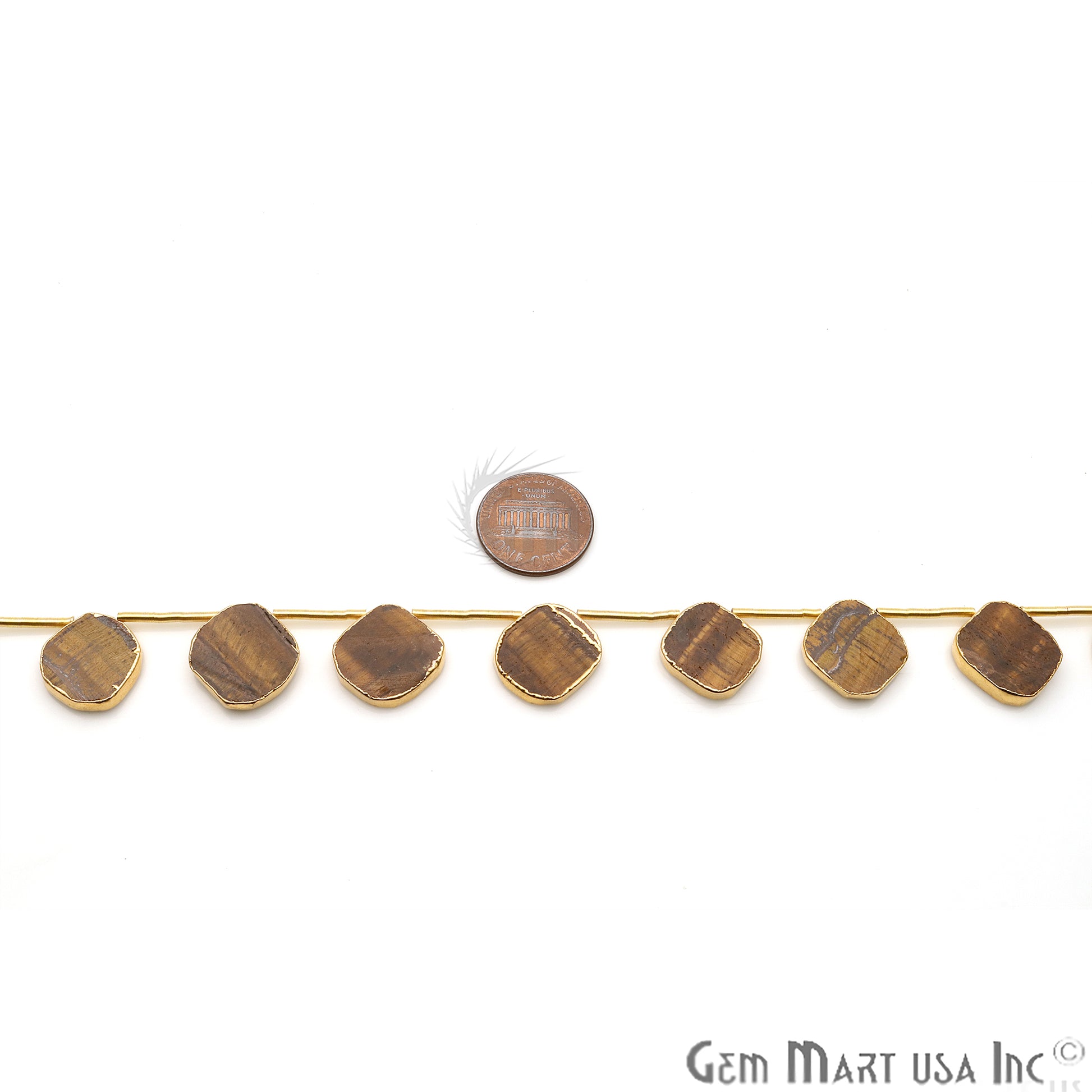 Tiger Eye Free Form Gold Electroplated 18x15mm Crafting Beads Gemstone 9 Inch Strands - GemMartUSA