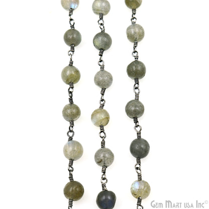 Labradorite 7-8mm Oxidized Cabochon Beads Rosary Chain