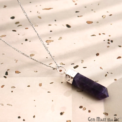 DIY Healing Gemstone 40x9mm Silver Pencil Point Ornate Pendant 1pc