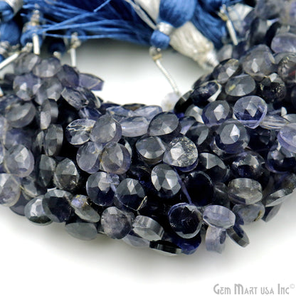 Iolite Heart Beads, 7 Inch Gemstone Strands, Drilled Strung Briolette Beads, Heart Shape, 7mm