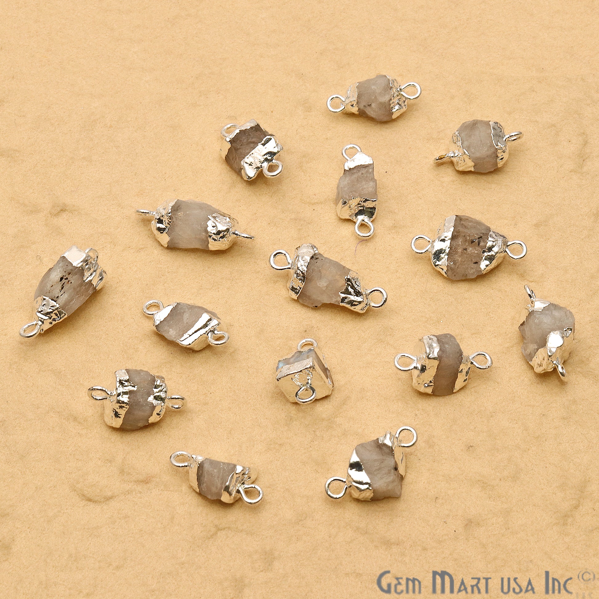 Rough Rainbow Moonstone Organic 17x9mm Silver Electroplated Pendant Connector - GemmartUSA