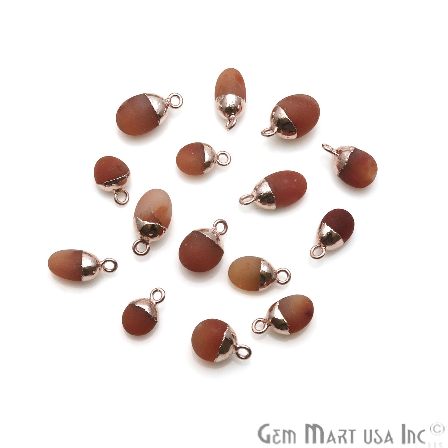 Carnelian Matte Beads Free Form 15x8mm Rose Gold Electroplated Pendant Connector - GemMartUSA