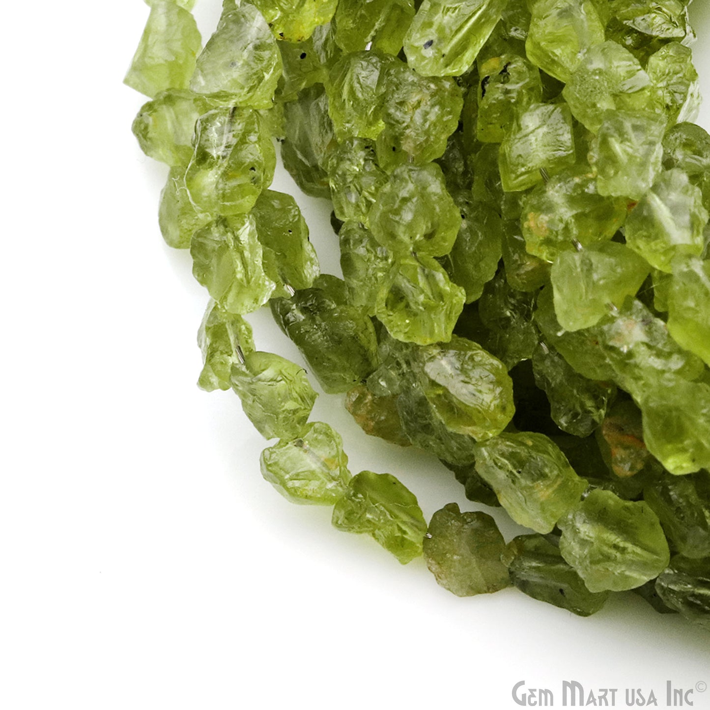 Peridot Rough Beads, 8 Inch Gemstone Strands, Drilled Strung Briolette Beads, Free Form, 7x5mm