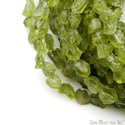 Peridot Rough Beads, 8 Inch Gemstone Strands, Drilled Strung Briolette Beads, Free Form, 7x5mm