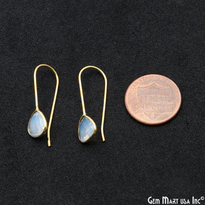 Gemstone Trillion 8mm Gold Plated Dangle Hook Earring