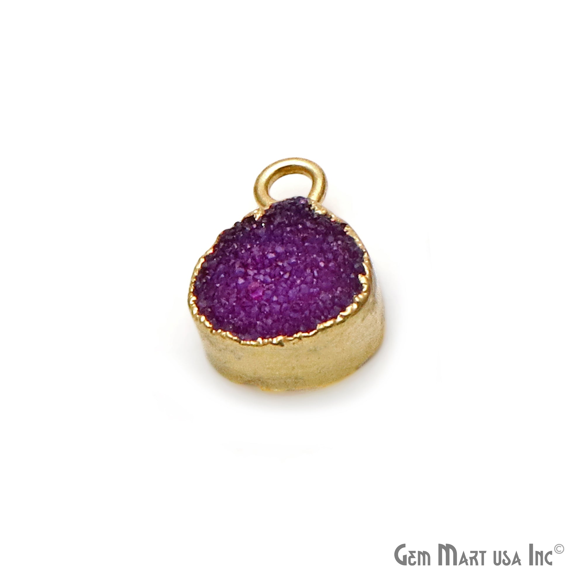 Purple Druzy Heart 8mm Gold Edge Single Bail Connector (Pick Lot Size) - GemMartUSA