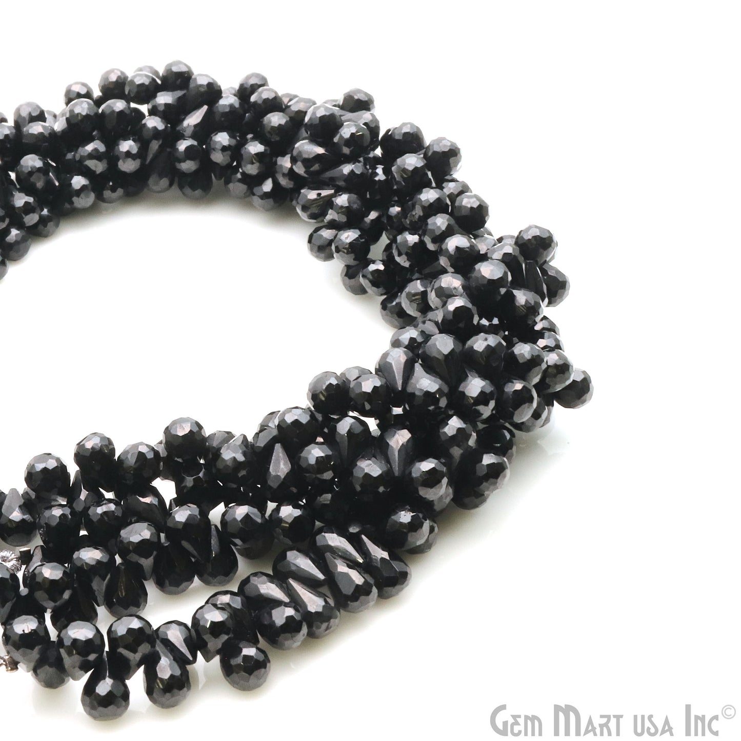 Black Spinel Faceted Gemstone Teardrops 8x6mm Rondelle Beads - GemMartUSA