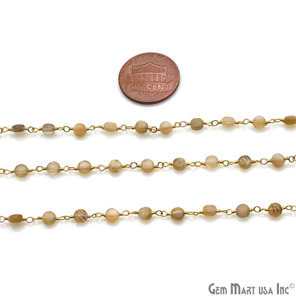 Brown Monalisa Faceted 3-4mm Gold Wire Wrapped Rosary Chain - GemMartUSA