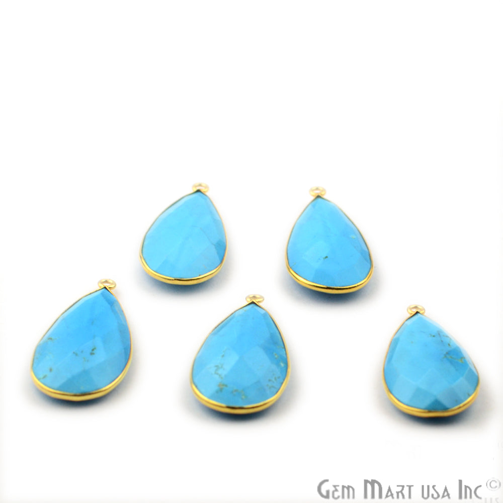 Turquoise Pears 15x35mm Single Bail Gold Bezel Gemstone Connector