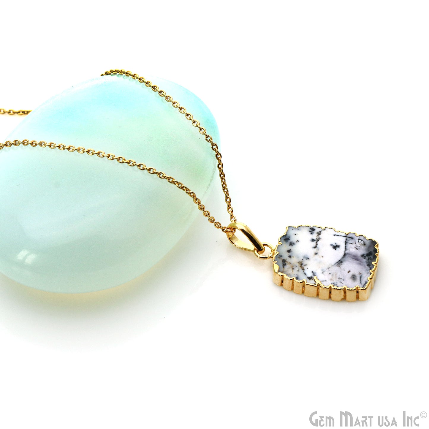 Dendrite Opal Rectangle 28x18mm Gold Electroplated Single Bail Connector Pendant