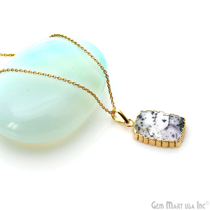 Dendrite Opal Rectangle 28x18mm Gold Electroplated Single Bail Connector Pendant