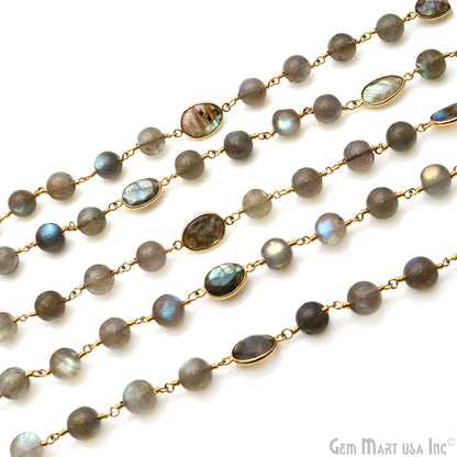 Labradorite Cabochon Oval 8x10mm Gold Plated Bezel Continuous Connector Chain