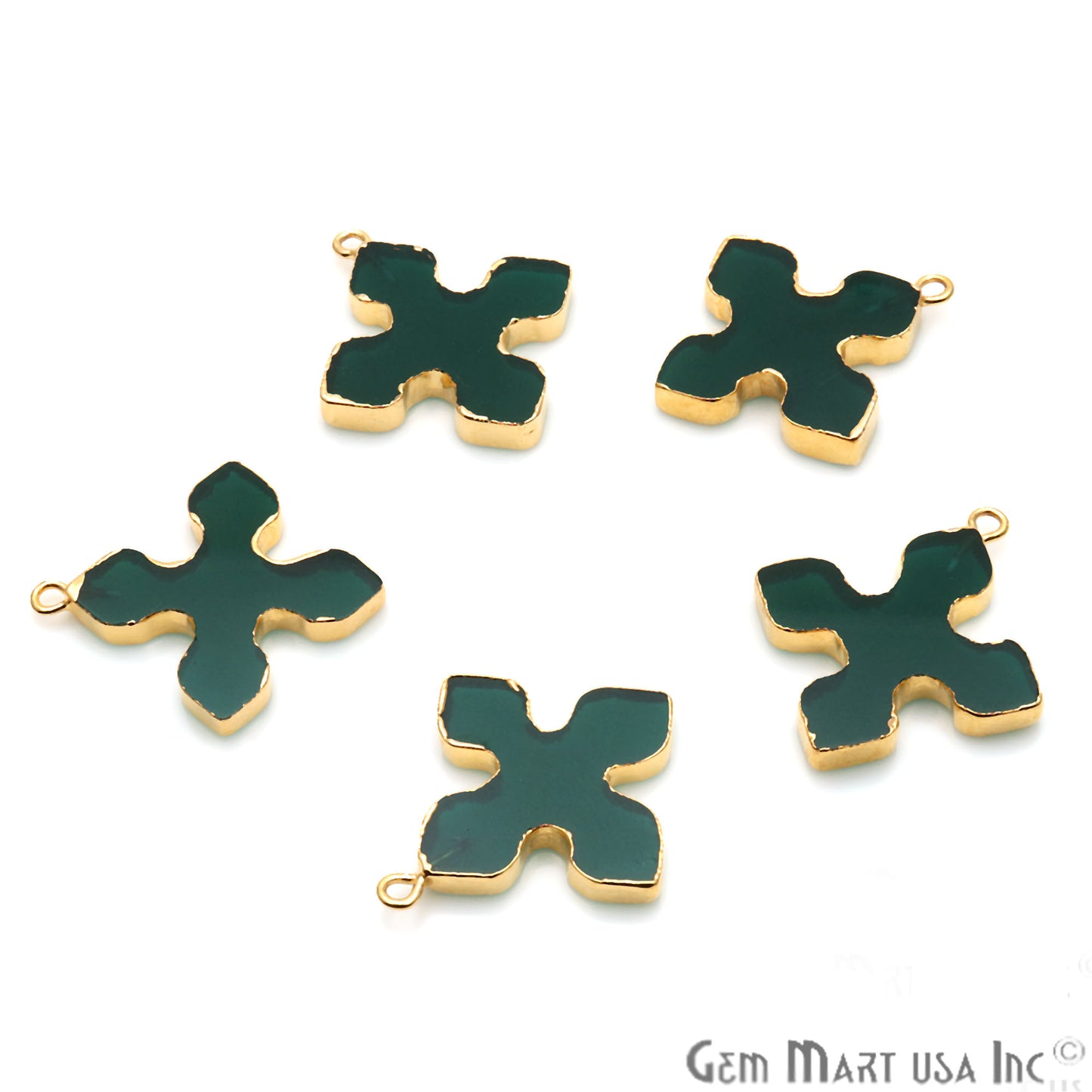 Green Onyx Medieval Cross 29x26mm Gold Electroplated Gemstone Connector - GemMartUSA