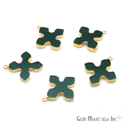 Green Onyx Medieval Cross 29x26mm Gold Electroplated Gemstone Connector - GemMartUSA