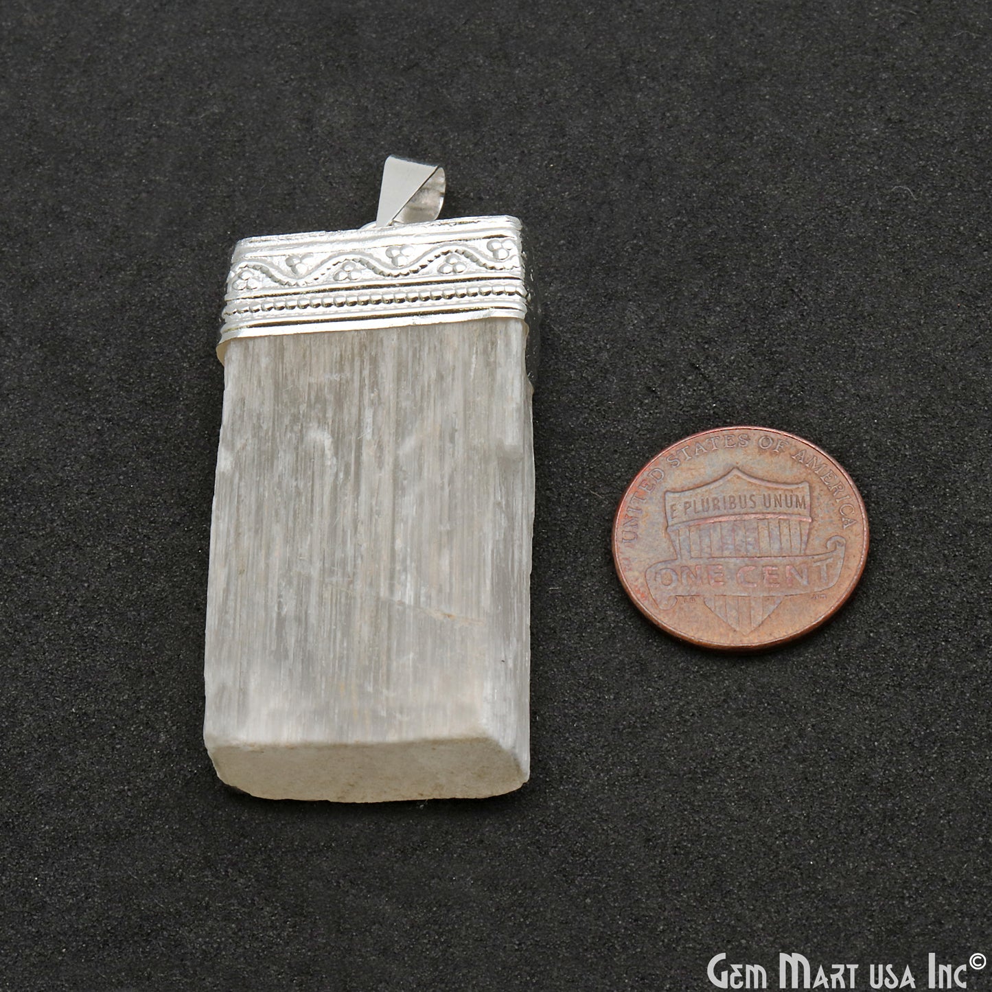 Selenite Rectangle 46x24mm Silver Connector Pendant