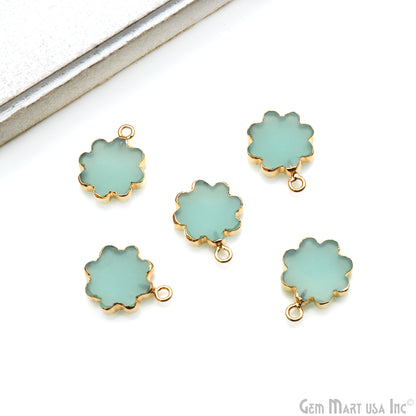 Flower Shape Gemstone Charm 20x14mm Gemstone Gold Edged Connector Charm