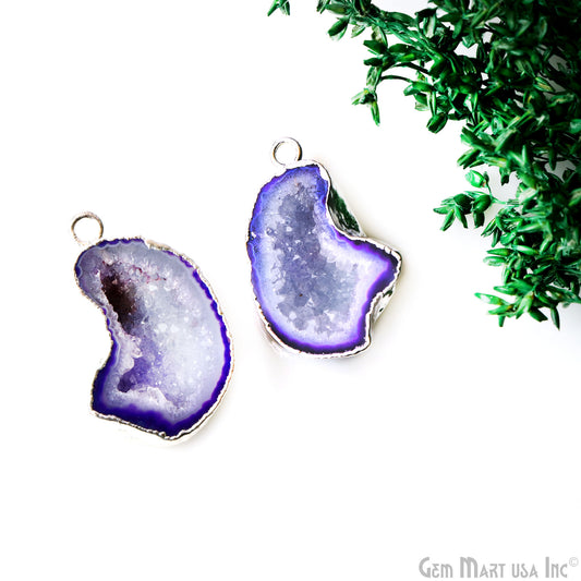 Geode Druzy 23x35mm Organic Silver Electroplated Single Bail Gemstone Earring Connector 1 Pair