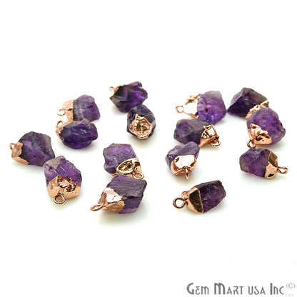 Rough Amethyst Gemstone 17x10mm Organic Rose Gold Edged Connector - GemMartUSA