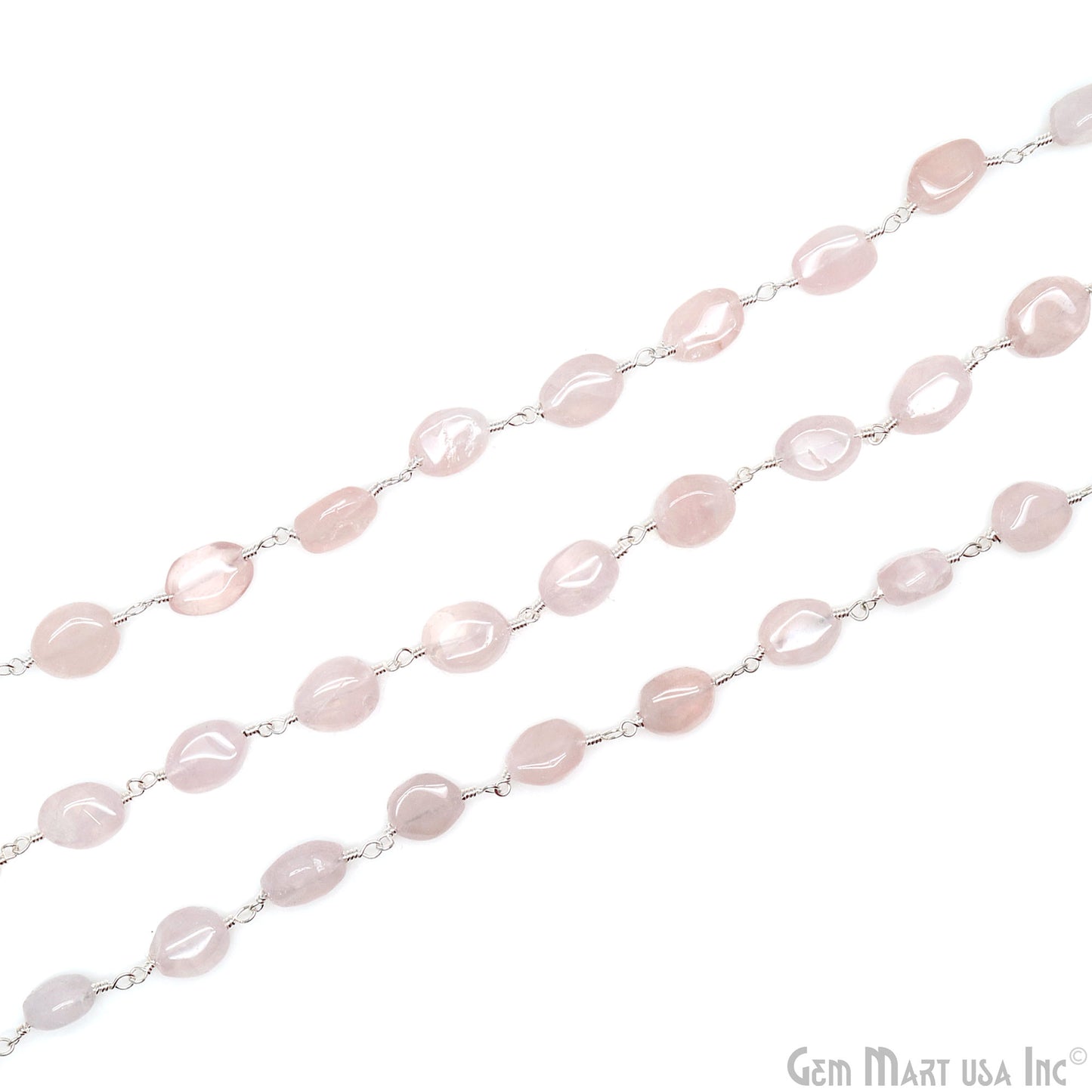 Rose Quartz 8x5mm Tumble Beads Gold Plated Rosary Chain