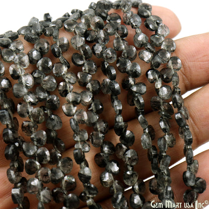 Black Rutilated Heart Beads, 8 Inch Gemstone Strands, Drilled Strung Briolette Beads, Heart Shape, 5mm