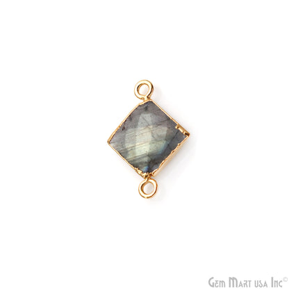 Labradorite 12mm Square Shape Gold Electroplated Gemstone Connector