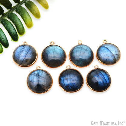 Flashy Labradorite Cabochon 17mm Round Single Bail Gold Plated Gemstone Connector