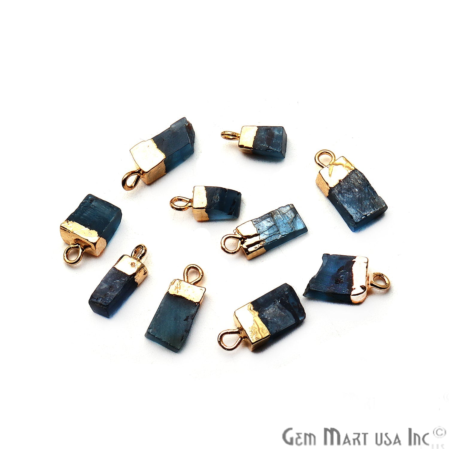 Rough Green Kyanite Gemstone 10x5mm Organic Shape Gold Edged Connector Charm - GemMartUSA