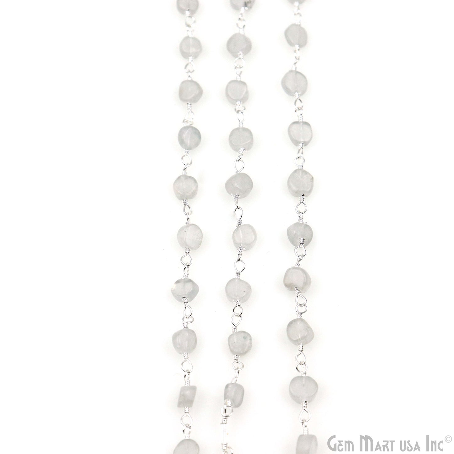 Rainbow Moonstone Faceted Coin Shape 3-4mm Silver Wire Wrapped Rosary Chain