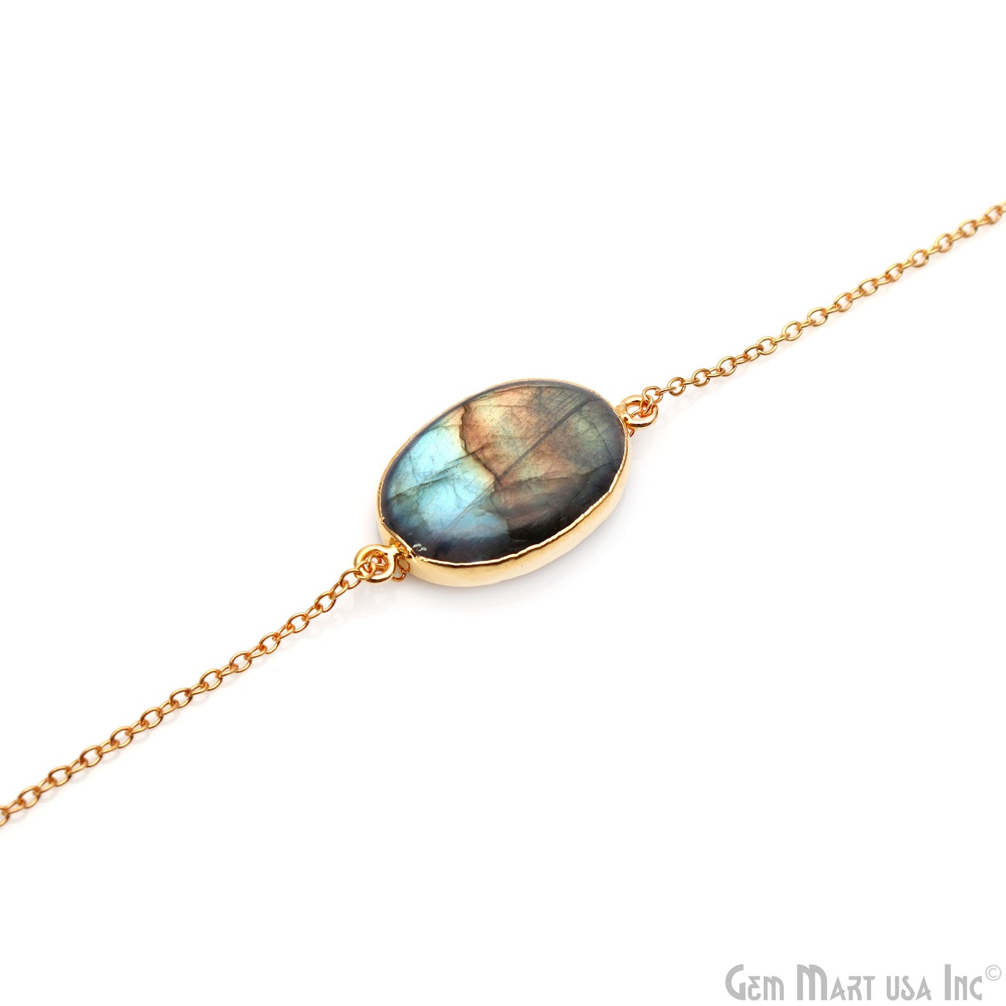 Flashy Labradorite 32x18mm Cabochon Oval Double Bail Gold Electroplated Gemstone Connector