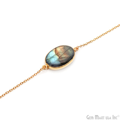 Flashy Labradorite 32x18mm Cabochon Oval Double Bail Gold Electroplated Gemstone Connector