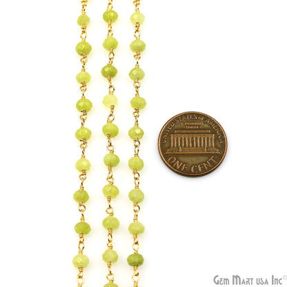 Light Green Jade Faceted Beads 4mm Gold Plated Wire Wrapped Rosary Chain