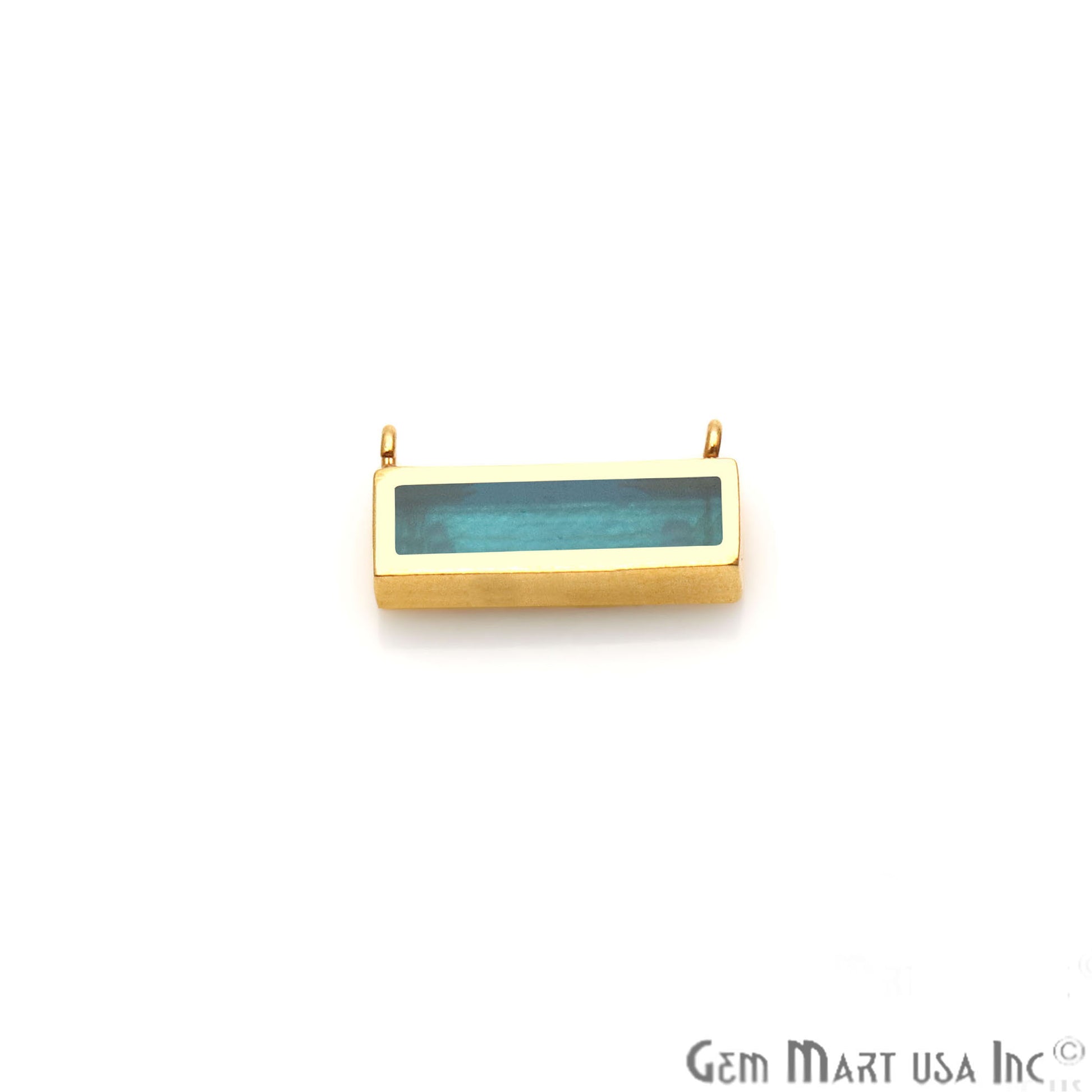 Blue Topaz Gold Plated 15x7mm Rectangle Shape Double Bail Bar Pendant - GemMartUSA