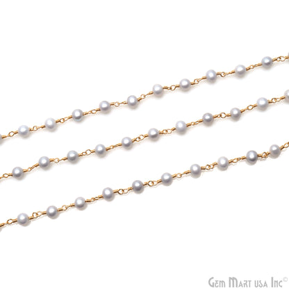 Grey Pearl Round 5-6mm Gold Wire Wrapped Beads Rosary Chain