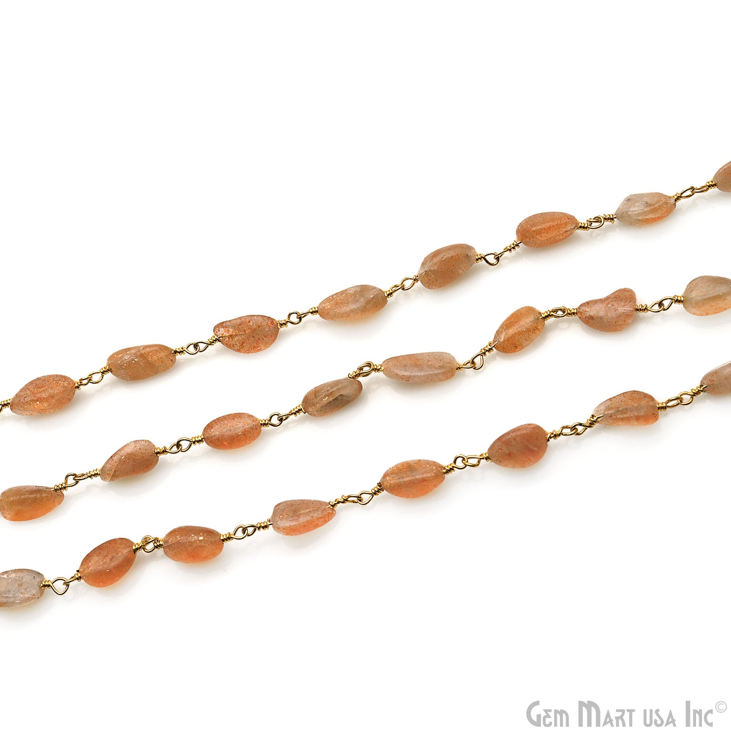 Sunstone 12x5mm Tumble Beads Gold Plated Rosary Chain