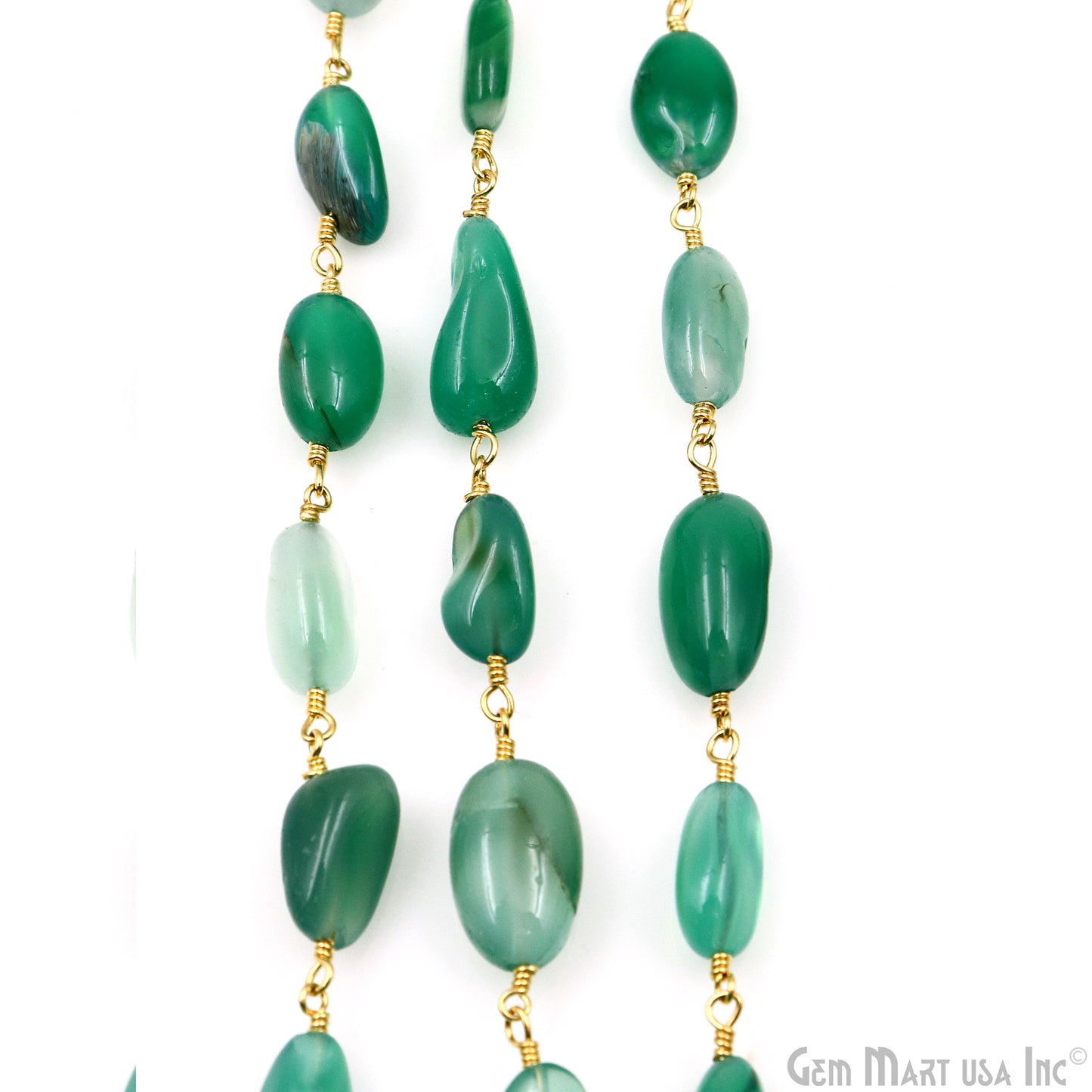 Shaded Green Onyx 12x5mm Tumble Beads Gold Plated Rosary Chain