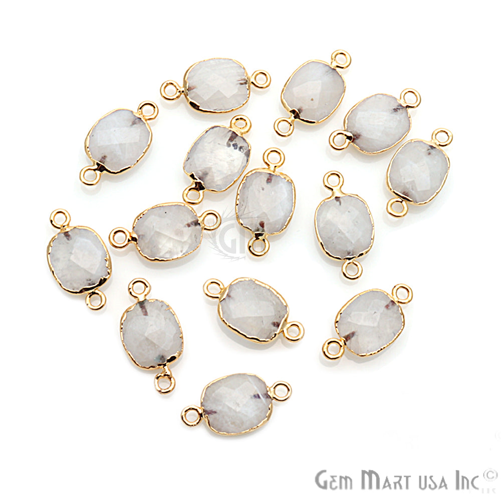 Rainbow Moonstone 10x12mm Octagon Gold Electroplated Gemstone Connector - GemMartUSA