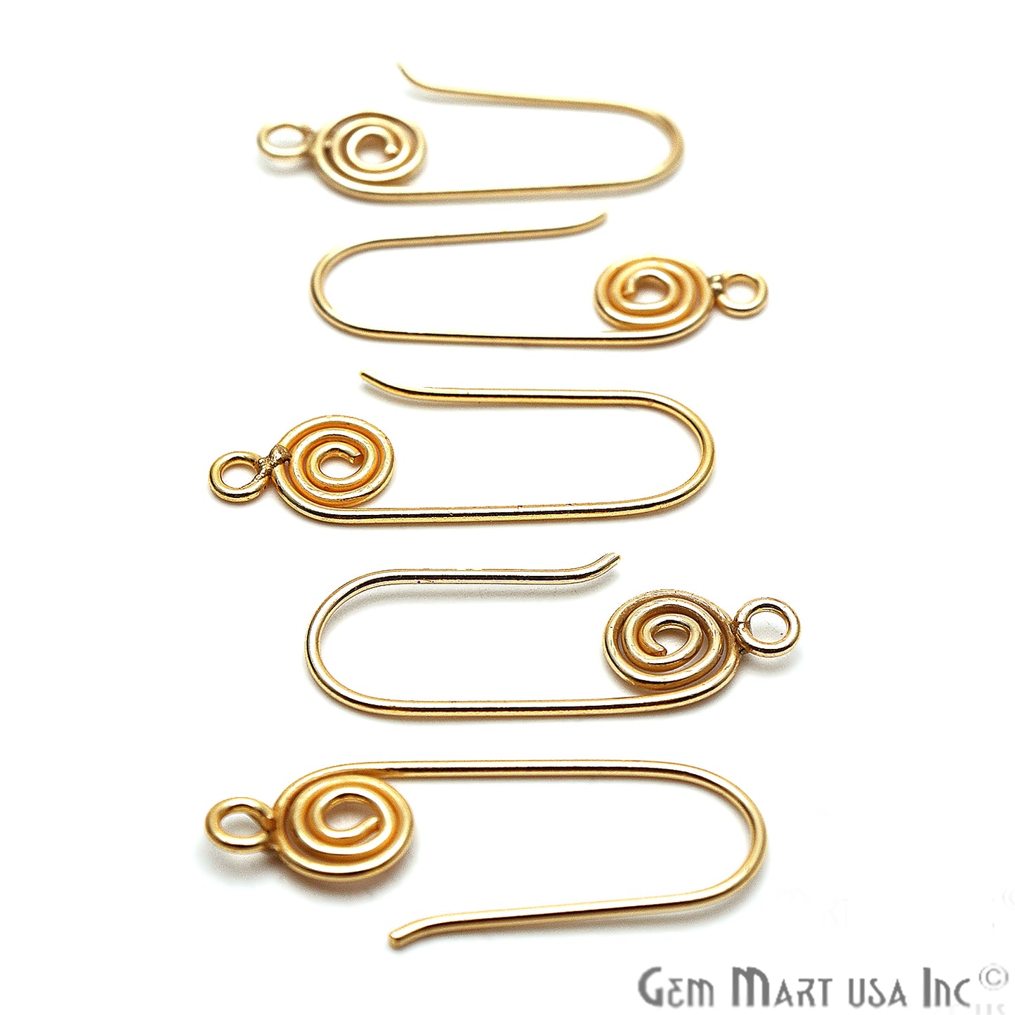 5pc Lot Of Earring Spiral Hook Finding Gold Plated Earring Supplies - GemMartUSA