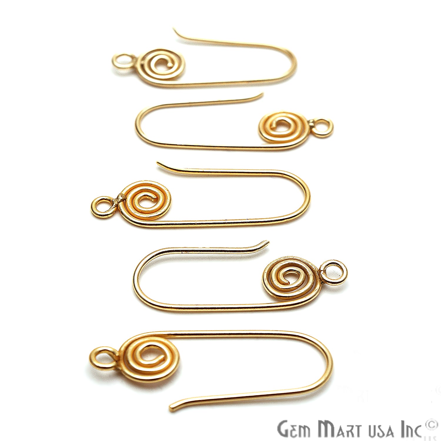 5pc Lot Of Earring Spiral Hook Finding Gold Plated Earring Supplies - GemMartUSA
