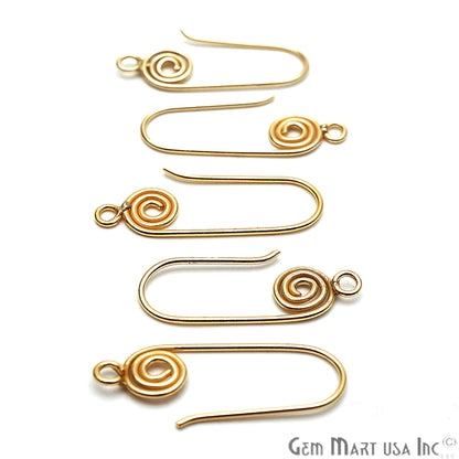 5pc Lot Of Earring Spiral Hook Finding Gold Plated Earring Supplies - GemMartUSA