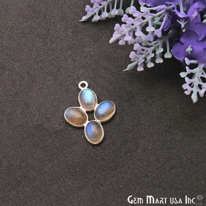 DIY, Labradorite Silver Plated 23X15mm Flower Chandelier Finding Component - GemmartUSA