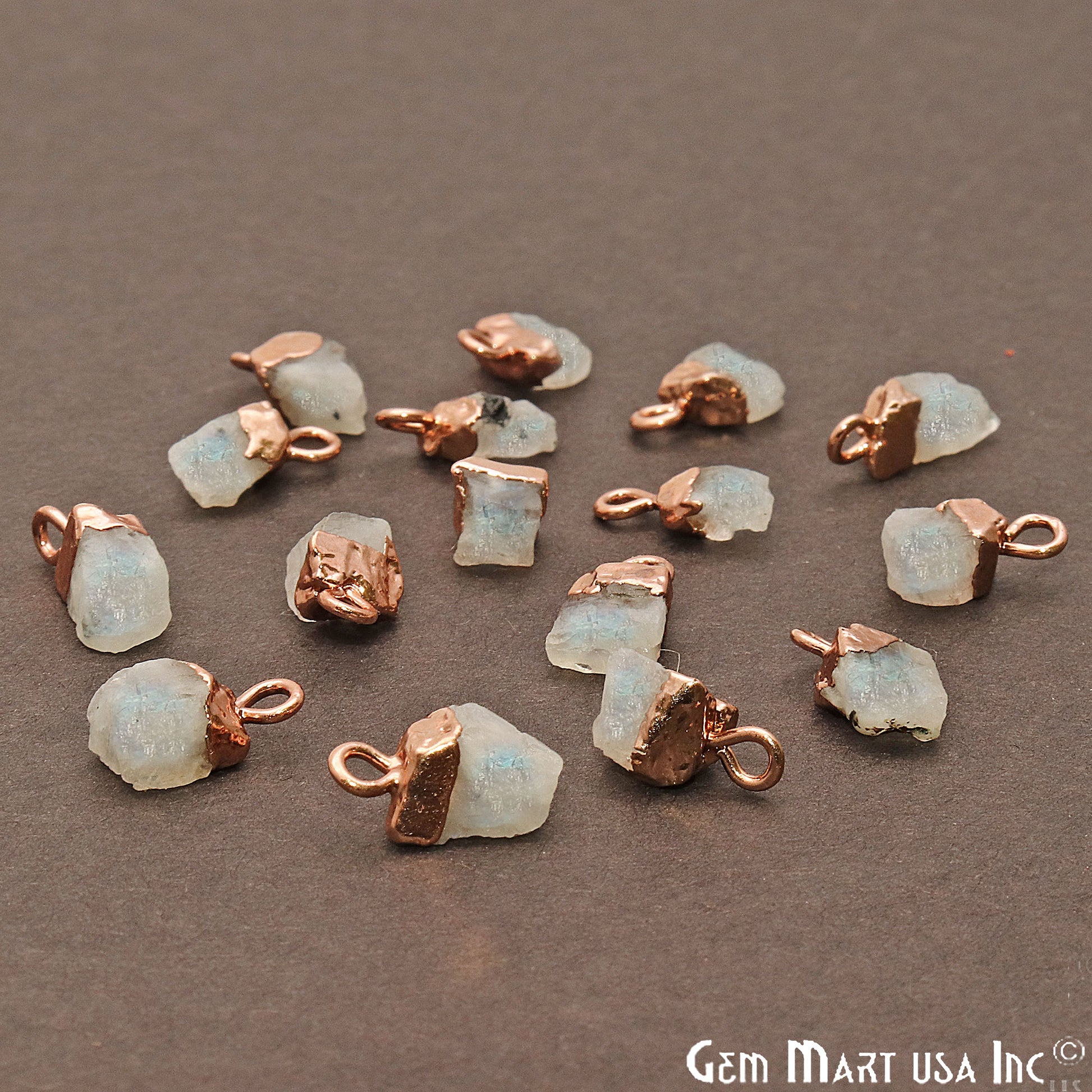 Rough Rainbow Moonstone Gemstone 14x7mm Organic Rose Gold Edged Connector - GemMartUSA