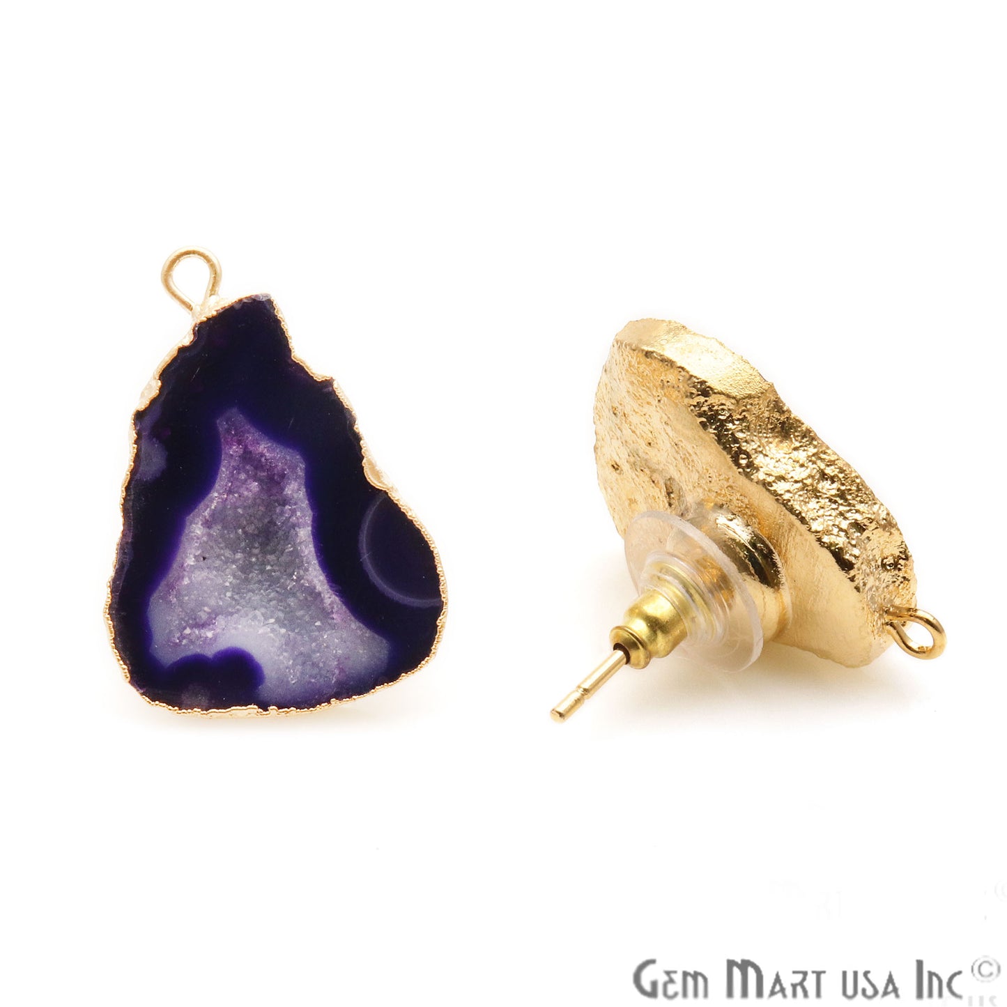 DIY Geode Druzy 27x19mm Gold Electroplated Loop Connector Studs Earrings - GemMartUSA